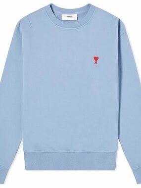 Ami Light Blue Crewneck with Red Heart Emblem